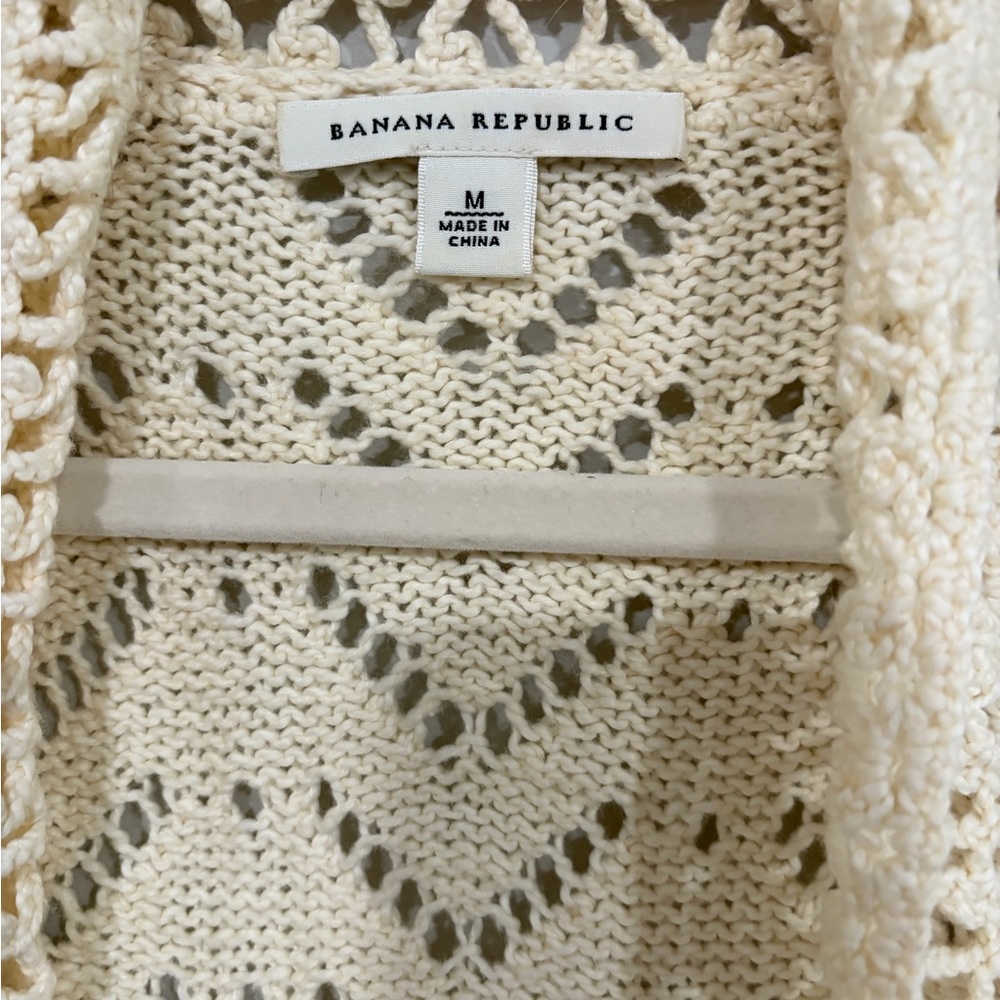 Banana Republic Cream Crochet Cardigan Boho Lightweight Layer Size M - Picture 5 of 8